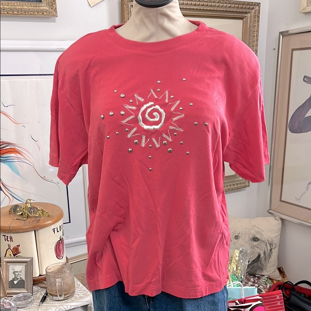 Vintage 80’s Adolfo Sport Pink Embellished Tee